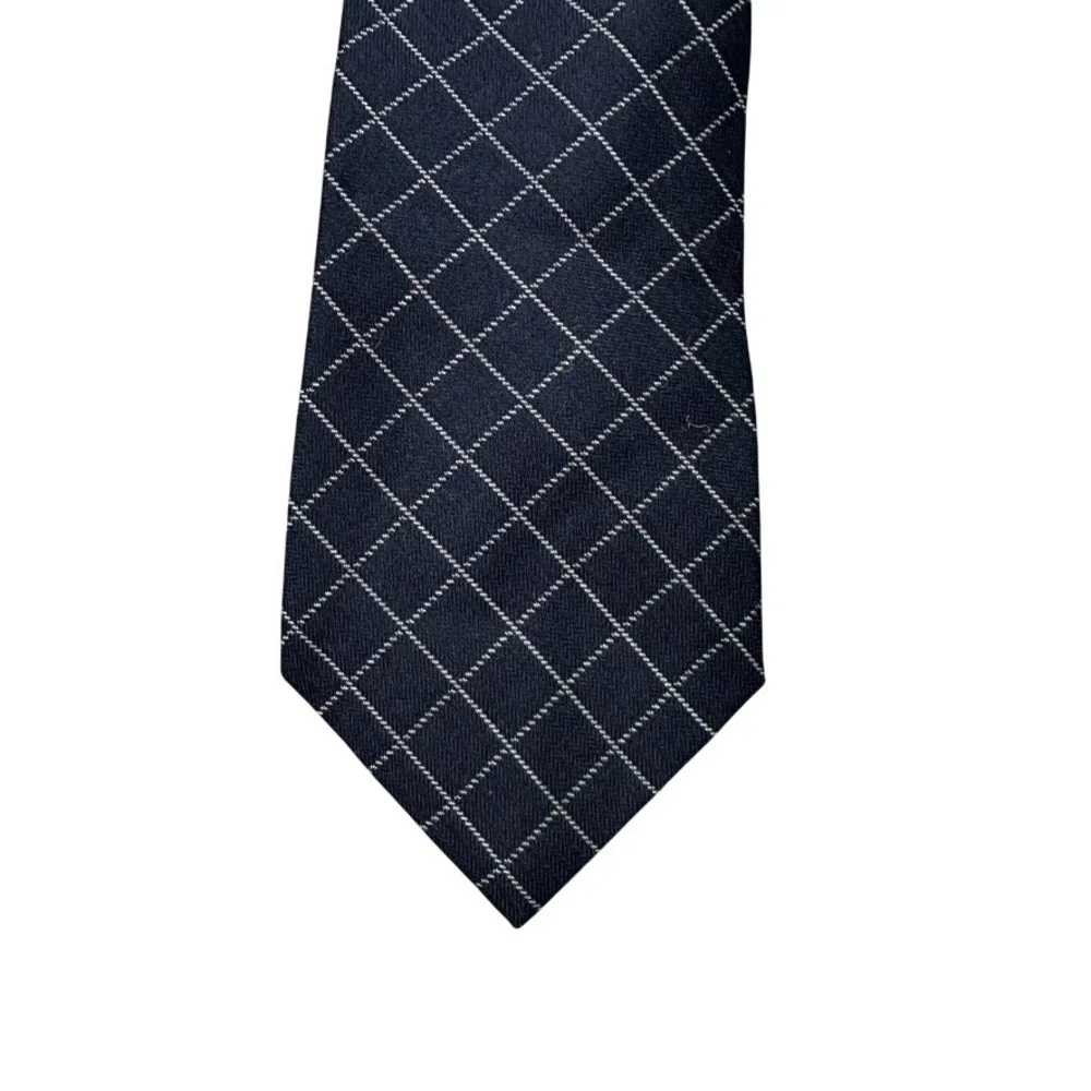 NWT Brooks Brothers Makers Navy Blue Windowpane Wool Silk Tie Made in USA